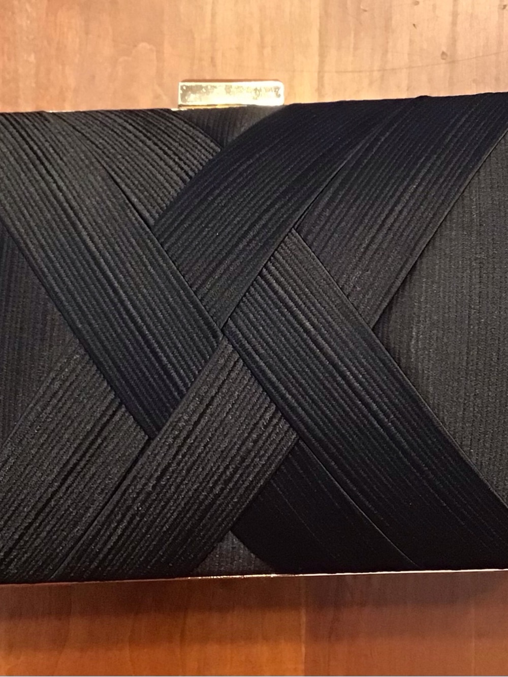 Black Textured Woven Clutch